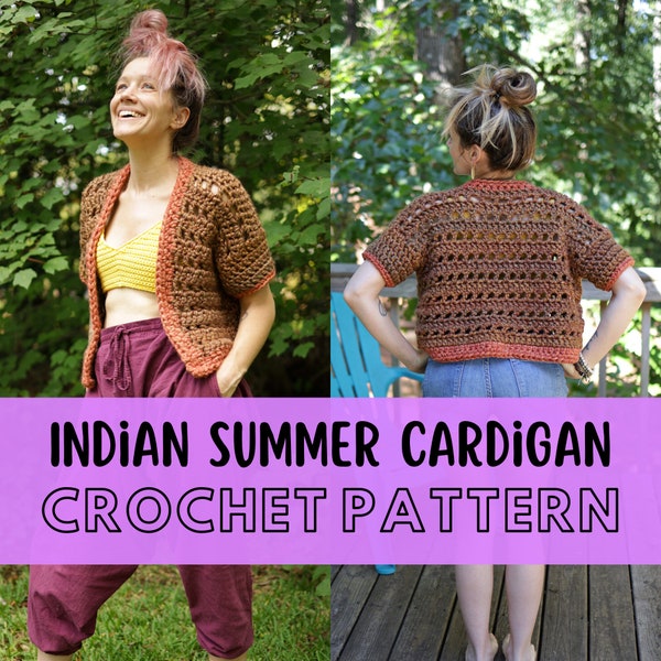 Simple Chunky Crochet Cardigan Pattern, Beginner Short Sleeve Crochet Sweater Pattern, Super Bulky Yarn, Indian Summer Cardigan