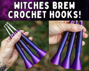Ergonomic Crochet Hooks, 3D Printed Tapered and Inline Metal Hooks, Gift for crocheter, Witches Brew