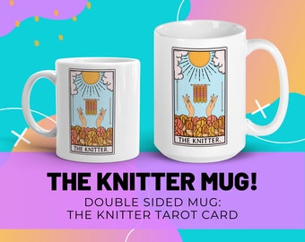 The Knitter Tarot Card Inspired Ceramic Mug, Funny Knitting Mug Gift, Gift for Knitters, Stocking Stuffer