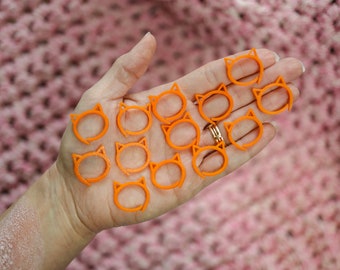 10 Pack Crochet Orange Cat Stitch Markers, 3D Printed Jumbo Plastic Cat Ear Stitch Markers, Crocheter Gift