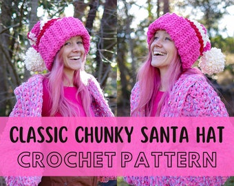 Jumbo Santa Hat Crochet Pattern, Super Chunky XL Ribbed Christmas Hat Crochet Pattern, Super Bulky Yarn, Stash Buster Project