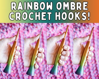 Ergonomic Rainbow Ombre Crochet Hook, 3D Printed Hybrid Crochet Hook, Tapered Style Metal Crochet Hook, Gift for crocheter