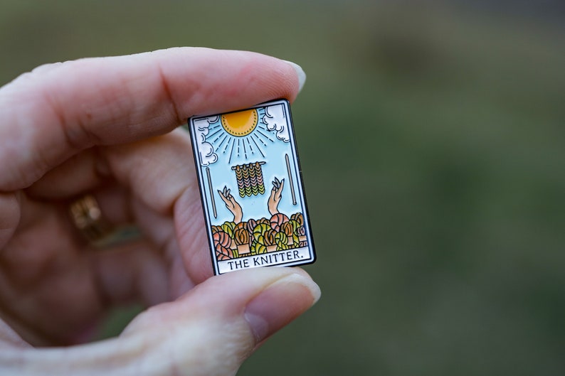 The Knitter Tarot Card Enamel Pin, Funny Yarn Knitting Gift, Knit Life Pin, Gift for Knitter, Stocking Stuffer image 1