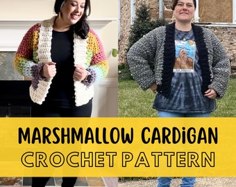 Chunky Crochet Cardigan Pattern, Simple Plus Size Inclusive, Beginner Friendly Fall Jacket, Super Bulky Yarn, The Marshmallow Cardigan