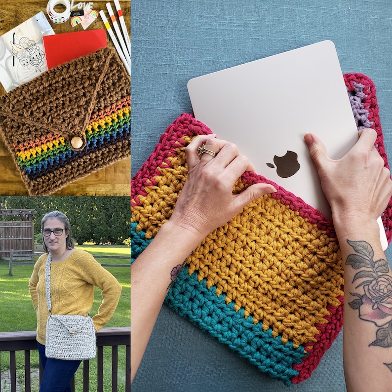 Super Simple Crochet Tote Pattern, Beginner Friendly Easy Crochet Laptop Bag Pattern, Super Bulky Yarn Stash Busting Crossbody Purse image 6