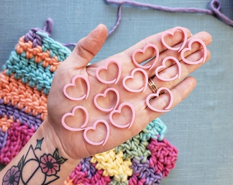 10 Pack Crochet Pink Heart Stitch Markers, 3D Printed Jumbo Plastic Stitch Markers, Crocheter or knitter Gift