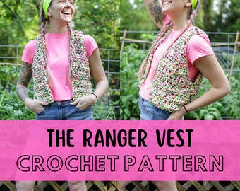 Simple Chunky Summer Vest Pattern, Beginner Friendly Size Inclusive Crochet Sleeveless Cardigan, The Ranger Vest