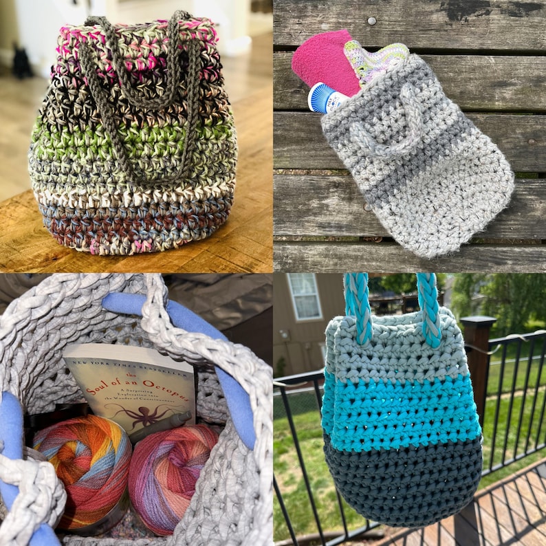 Puede incluir: Cuatro bolsas de crochet en diferentes colores y estilos. Las bolsas est&aacute;n hechas con una variedad de puntadas y texturas. Las bolsas son perfectas para llevar art&iacute;culos peque&ntilde;os, como llaves, tel&eacute;fonos y carteras.