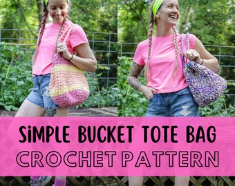 Super Simple Crochet Tote Pattern, Beginner Friendly Easy Crochet Drawstring Purse Pattern, Super Bulky Yarn Stash Busting Bucket Bag