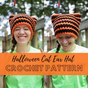 Halloween Katze Ohr Hut Häkelanleitung, Chunky Cat Themed Halloween Kostüm Beanie, Super Bulky Yarn