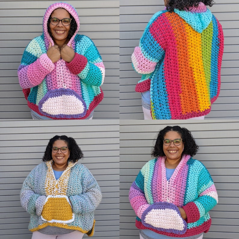 Simple Chunky Crochet Hoodie Pattern, Beginner Friendly, Size Inclusive, Super Bulky Yarn Hooded Hippie Pullover, Tonks Hoodie image 6