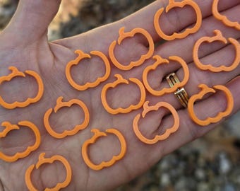 10 Pack Crochet Orange Pumpkin Stitch Markers, 3D Printed Plastic Halloween, Crocheter Gift, Notions and Tools