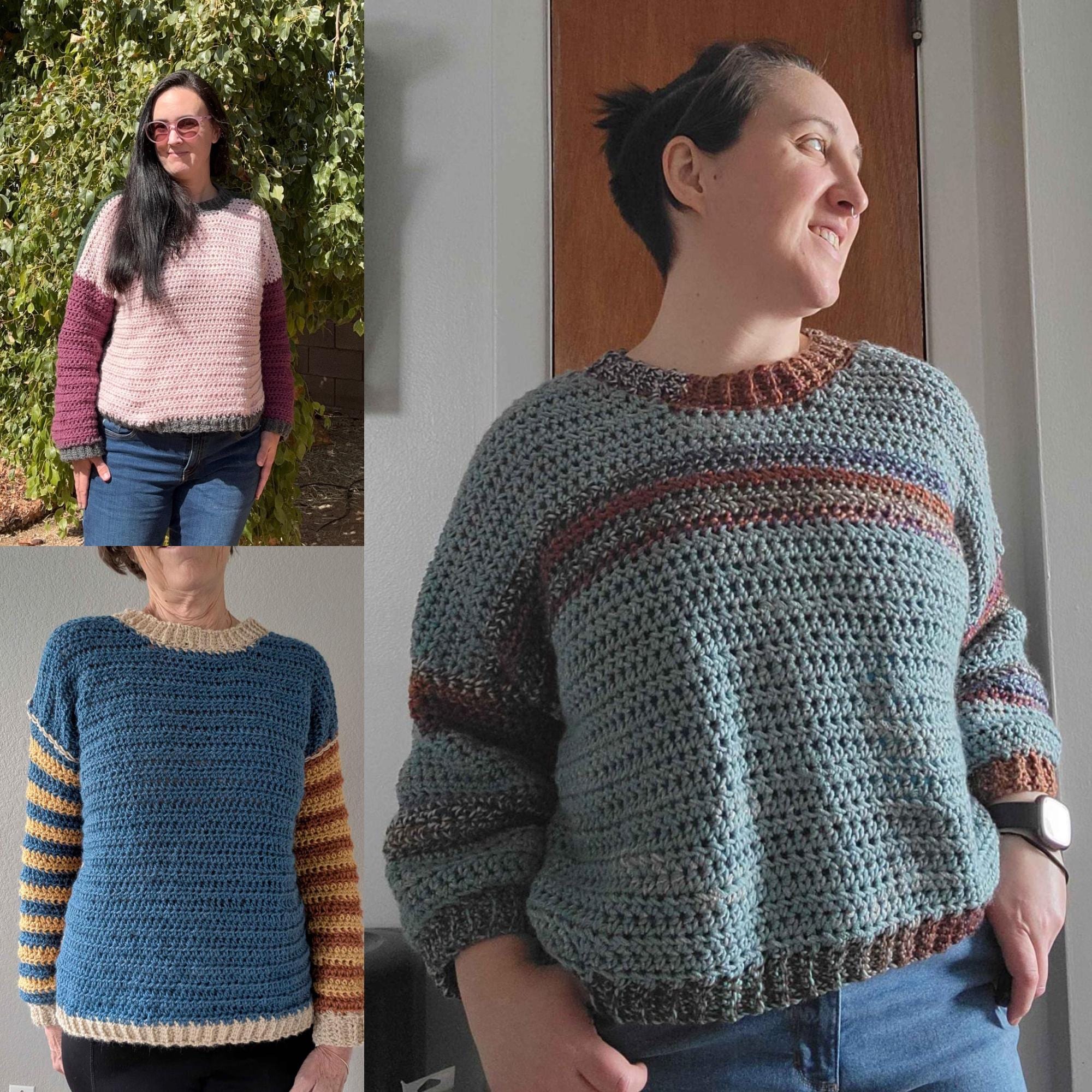 Simple Crochet Sweater Pattern, Beginner Friendly Reversible Pullover