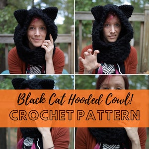 Jumbo Cat Ear Hooded Cowl Crochet Pattern, Simple Chunky Cat Themed Halloween Costume Scarf, Super Bulky Yarn