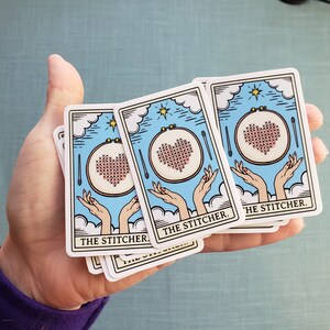 The Stitcher Tarot Card Vinyl Sticker, Funny Yarn Fiber Sticker, Embroidery and Cross Stitch Life Laptop Stickers image 4