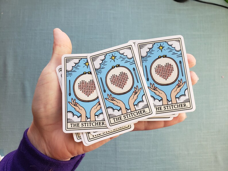 The Stitcher Tarot Card Vinyl Sticker, Funny Yarn Fiber Sticker, Embroidery and Cross Stitch Life Laptop Stickers image 4