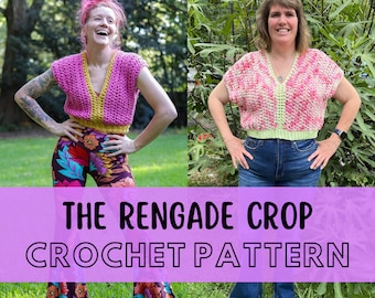 Eenvoudig grof zomer crop top patroon, beginnersvriendelijke maat inclusief gehaakt mouwloos T-shirt, de Renegade Crop