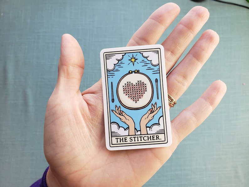 The Stitcher Tarot Card Vinyl Sticker, Funny Yarn Fiber Sticker, Embroidery and Cross Stitch Life Laptop Stickers image 5
