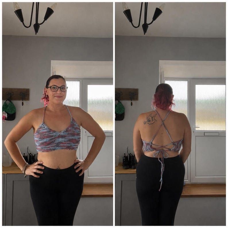 Mönster för virkad Crop Top inklusive storlek, Snabb sommar-Bralette-design, Enkelt virkad toppmönster, Nancy Bralette bild 11