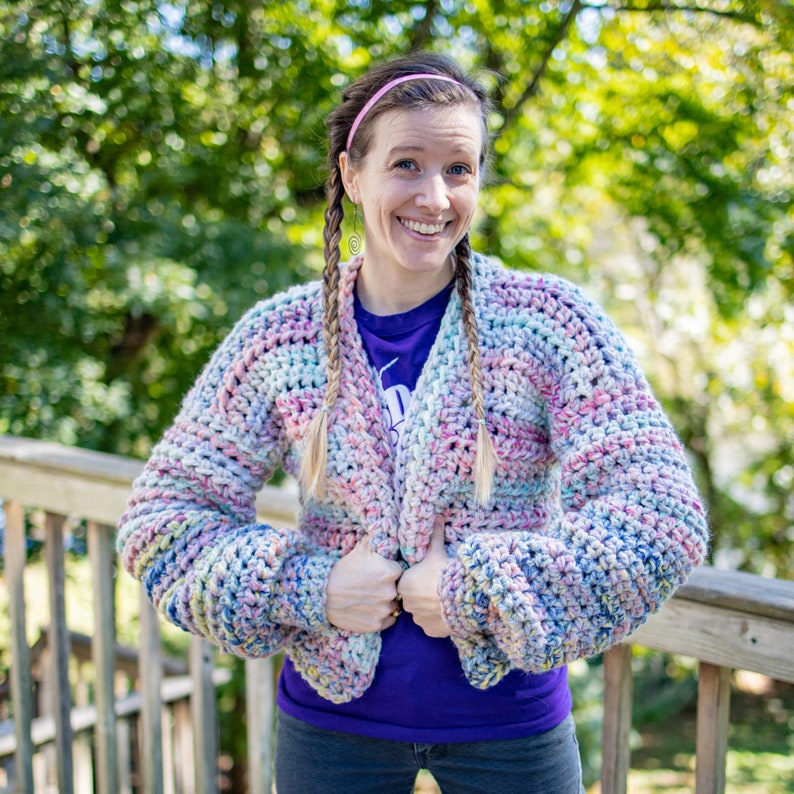 Simple Super Chunky Crochet Cardigan Pattern, Beginner Friendly, Size Inclusive, Super Bulky Yarn Crochet Sweater Pattern, The Luna Cardigan image 10