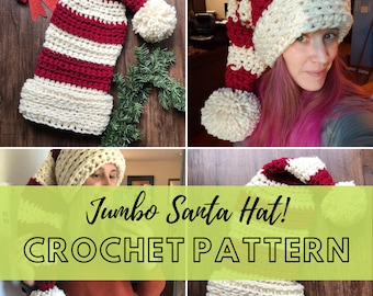 Jumbo Santa Hat Crochet Pattern, Chunky XL Christmas Hat Crochet Pattern, DIY PDF Crochet Pattern Instant Download