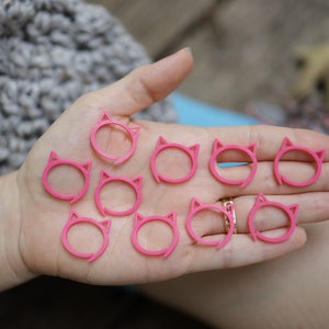 10 Pack Crochet Hot Pink Cat Stitch Markers, 3D Printed Jumbo Plastic Cat Ear Stitch Markers, Crocheter Gift, Stocking Stuffer