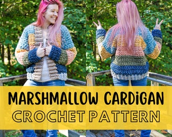 Chunky Crochet Cardigan Pattern, Simple Plus Size Inclusive, Beginner Friendly Fall Jacket, Super Bulky Yarn, The Marshmallow Cardigan