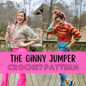 Simple Chunky Crochet Sweater Pattern, Beginner Friendly Crochet Pullover Jumper Pattern, Super Bulky Yarn, The Ginny Jumper image 1