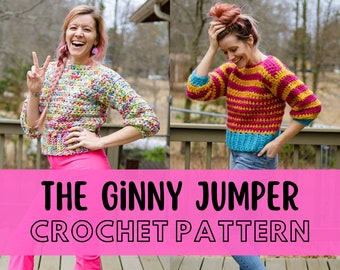 Simple Chunky Crochet Sweater Pattern, Beginner Friendly Crochet Pullover Jumper Pattern, Super Bulky Yarn, The Ginny Jumper