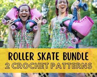 Roller Skate Crochet Pattern Bundle, Toe Covers and Skate Leash, Super Bulky yarn, Beginner Friendly Patterns