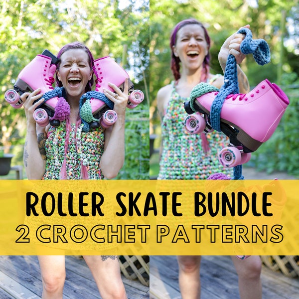 Roller Skate Crochet Pattern Bundle, Toe Covers and Skate Leash, Super Bulky yarn, Beginner Friendly Patterns