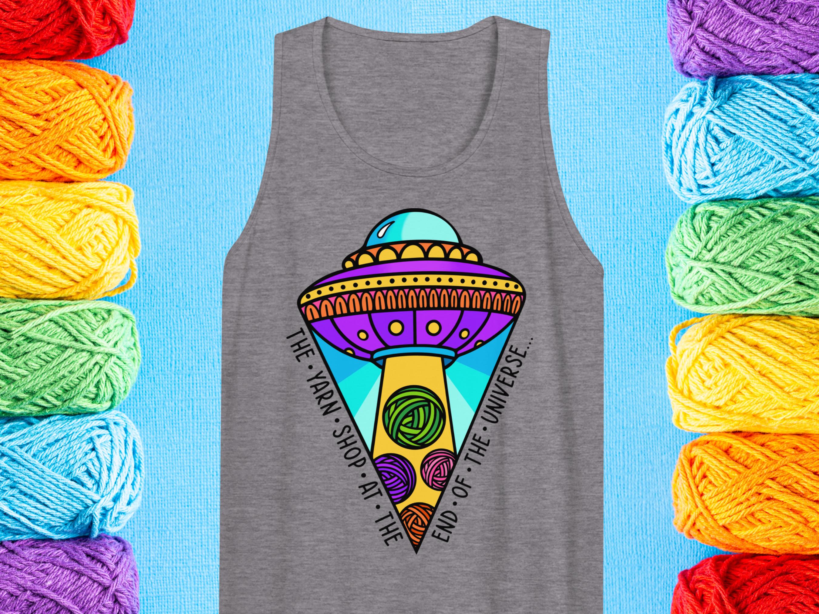 UFO Yarn Shop Tattoo Flash Premium Cotton tank top, Gift for Crocheter, Gift for Knitter