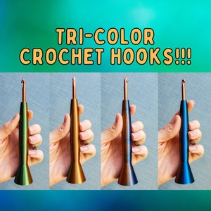 Ergonomic Tri-Color Crochet Hook, 3D Printed Hybrid Crochet Hook, Tapered Style Metal Crochet Hook, Gift for crocheter