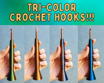 Ergonomic Tri-Color Crochet Hook, 3D Printed Hybrid Crochet Hook, Tapered Style Metal Crochet Hook, Gift for crocheter