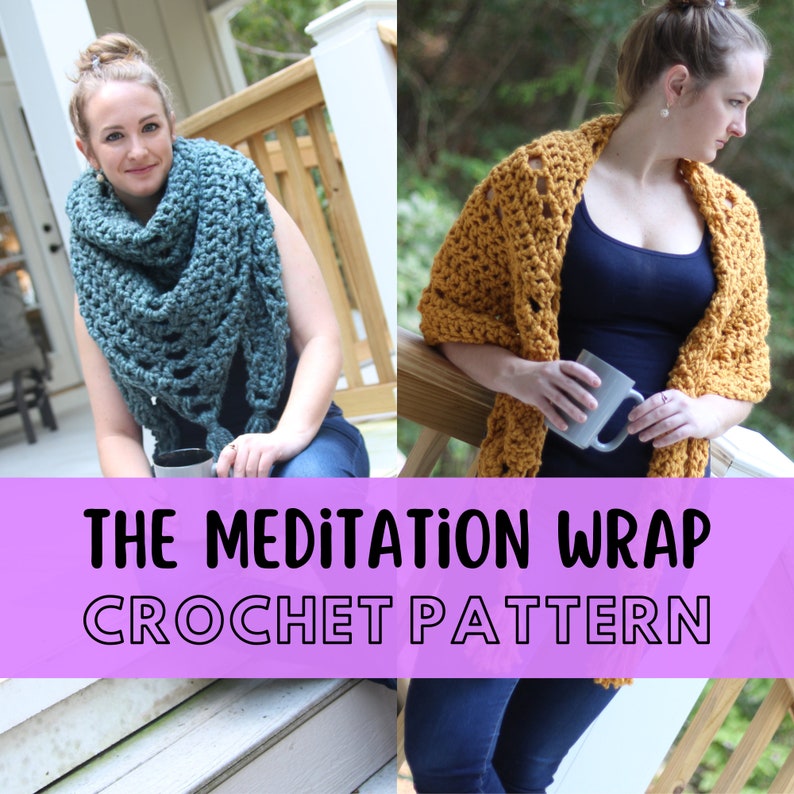 Super Chunky Triangle Wrap Crochet Pattern, Simple Oversized Meditation Wrap, Super Bulky yarn, Beginner Friendly Pattern image 1