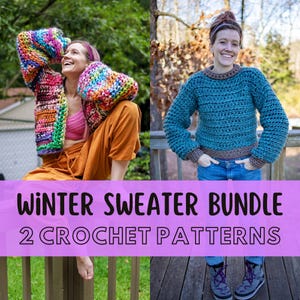 Beginner Crochet Sweater Pattern BUNDLE, Size Inclusive, Simple Super Chunky Yarn Crochet Patterns, Quick Easy Crochet Sweaters