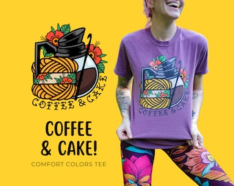 Coffee and Cake Crochet Tattoo Comfort Colors Unisex heavyweight t-shirt, Gift for crocheter or knitter