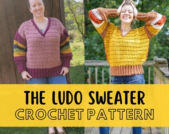 Simple Chunky Crochet Sweater Pattern, Beginner Friendly, Size Inclusive, Super Bulky Yarn Reversible Pullover, Ludo Sweater