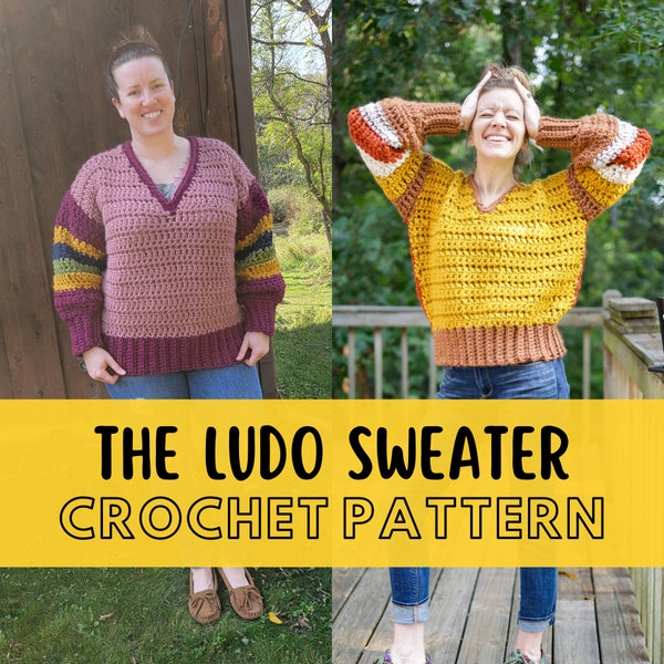 Simple Chunky Crochet Sweater Pattern, Beginner Friendly, Size Inclusive, Super Bulky Yarn Reversible Pullover, Ludo Sweater