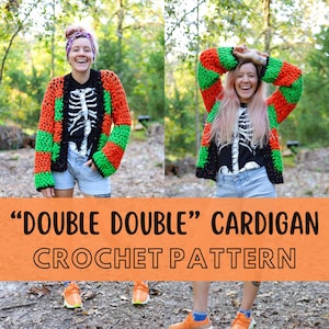 Halloween Crochet Cardigan Pattern, Chunky Beginner Friendly, Simple Size Inclusive, Double Double Toil and Trouble Cardigan