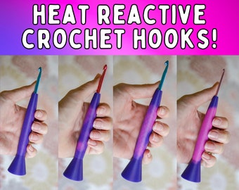 Ergonomic Color Change Crochet Hooks, Heat Activated 3D Printed Hybrid Crochet Hook, Tapered Style Metal Crochet Hook, Gift for crocheter