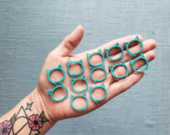 Lot de 10 marqueurs de point de suture chat sarcelle au crochet, marqueurs de point d'oreille de chat en plastique géants imprimés en 3D, cadeau pour crocheteur, bas de Noël