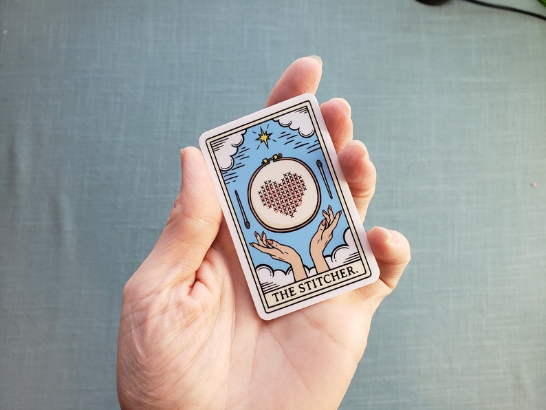 The Stitcher Tarot Card Vinyl Sticker, Funny Yarn Fiber Sticker, Embroidery and Cross Stitch Life Laptop Stickers image 2