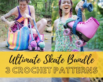 Ultimate Roller Skate Crochet Pattern Bundle, Toe Covers, Skate Leash and Skate Bag, Super Bulky yarn, Three Beginner Friendly Patterns