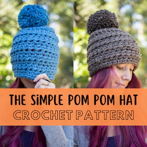 Simple Super Chunky Pom Pom Hat Crochet Pattern, Quick and Easy Winter  Beanie Pattern, Super Bulky Yarn 