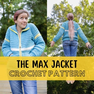 Easy Chunky Crochet Track Jacket Pattern, Size Inclusive, Bulky Cardigan with Pockets, The Max Jacket