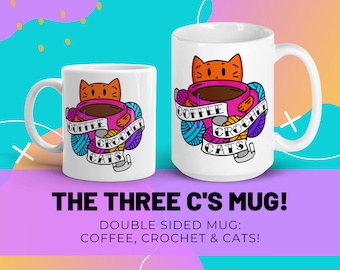 Cats Coffee and Crochet Mug, Funny Crocheter Gift