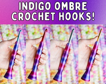 Ergonomic Indigo Ombre Crochet Hook, 3D Printed Hybrid Crochet Hook, Metal Crochet Hook, Gift for crocheter