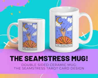 Seamstress Tarot Card Ceramic Mug, Funny Cool Sewing Gift, Gift for Seamstress, Coffee Mug, Tea Mug