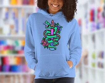 Serpent Hook Crochet Tattoo, uniseks hoodie, grappig cadeau voor haker, Fiber Art-sweater met capuchon